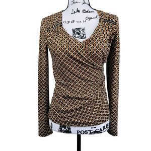 Michael Kors brown Faux Wrap V-Neck Top A geometric chain link design size S